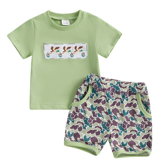 Zshosam Baby Boy Clothes Summer Baby Toddler Boy Clothes Striped Button Down Shirt Tops + Elastic Waist Shorts Infant Boys Summer Outfits 2PCS Sets Size 2T 3T,(Green 2-3 Years)