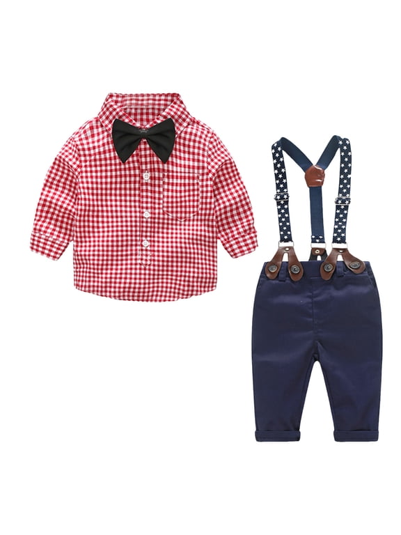 Baby Boy Outfit Boys Clothes Set Infant Tuxedo Long Sleeve Gentleman Suit Outfits Beret Hat Suspender Pants Bowtie Baby Size 3 6 Months,(Red 3-6 Months)