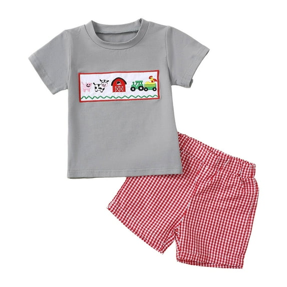 Zshosam Baby Boy Outfits Newborn Toddler Baby Boy 2 Pieces Summer Beach Outfits Short Sleeve Shirts and Shorts Set Size 12 18 Months,(Grey 12-18 Months)