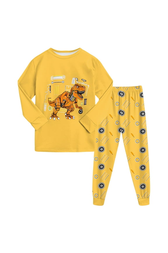 Baby Boy Pajamas Classic Pajamas Sets Cute Long Sleeve Pants Set for Night Wears Size 5T 6T,(Yellow 5-6 Years)