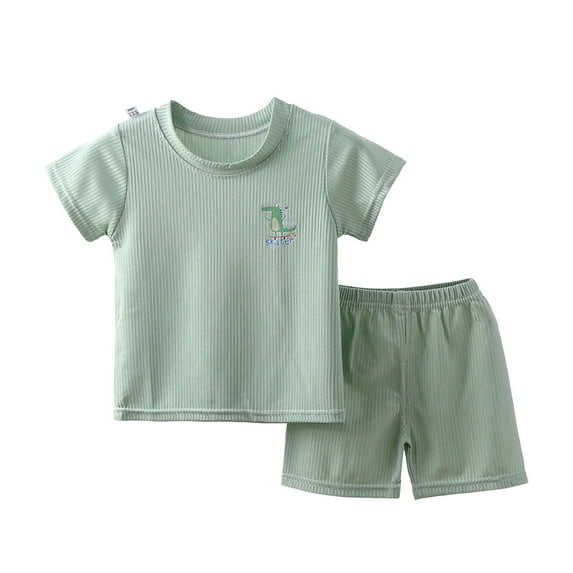 Zshosam Baby Boy Shorts Sets Summer Toddler Baby Boy Clothes Set Unisex Outfits Solid Short Sleeve Tops Shorts 2PCS (Green,90)
