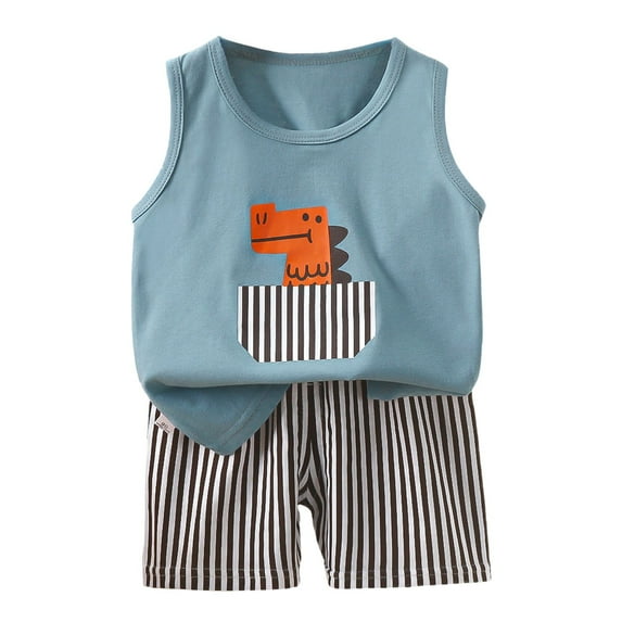 Zshosam Baby Boy Summer Clothes Newborn Toddler Boys Summer Clothing Sets Letters Print Sleeveless Tank Tops T-Shirt+Shorts 2 Piece Outfits Size 18 24 Months,(Sky Blue 18-24 Months)