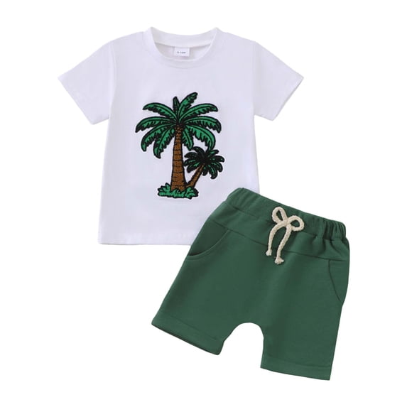 Zshosam Baby Boy Summer Outfit Boys Button Down Short Sleeve Shirt & Elastic Waist Shorts Set, Casual 2-Piece Summer Outfit for Kids Size 2T 3T,(Green 2-3 Years)