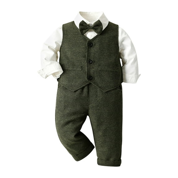 Zshosam Baby Boy Wedding Outfit Baby Boy Dress Suit Clothes Sets Infant Tuxedo Gentleman Suits Outfits Bowtie Shirt Suspenders Pants Size 18 24 Months,(AG 18-24 Months)