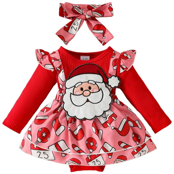 Zshosam Baby Christmas Bodysuits Girl Newborn Baby Girl Christmas Bodysuit Embroidery Romper Striped Ruffle Jumpsuit Cute Long Sleeve Christmas Bodysuit Top Size 3 6 Months,(Red 3-6 Months)