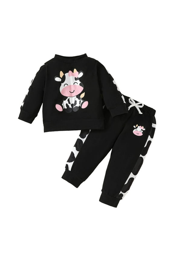 Baby Clothes Girls Autumn 2 Piece Outfits Long Sleeve Tops and Pants Kids Set Tracksuit,Black 12-18 Months