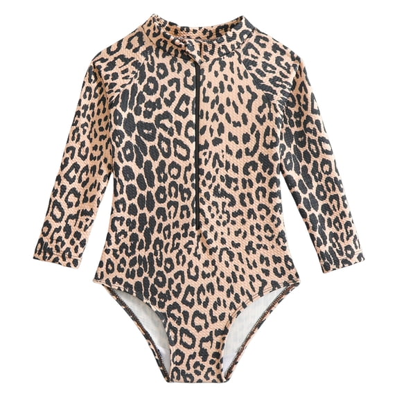 Zshosam Baby Girl Bathing Suit Baby Toddler Girls Long Sleeve Zipper Closure Swimsuit One Piece Swimwear with UPF50+ Sun Protection Size 2T 3T,(Khaki 2-3 Years)