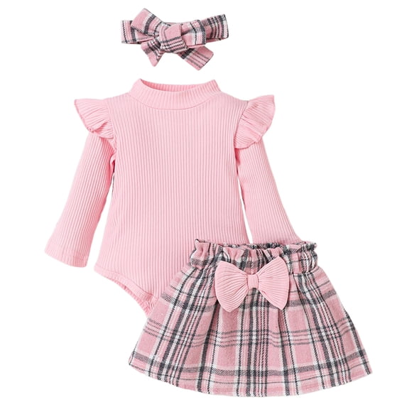 Zshosam Baby Girl Clothes Newborn Baby Girl Clothes Toddler Long Sleeve Ruffle Romper Top Infant Skirt Set Little Girl Overall Dress Size 9 12 Months,(Pink 9-12 Months)