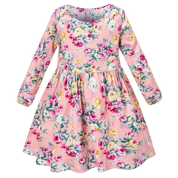 Zshosam Baby Girl Dresses Girls Long Sleeve Dress Fall Tiered Dresses Size 5T 6T,(Pink 5-6 Years)