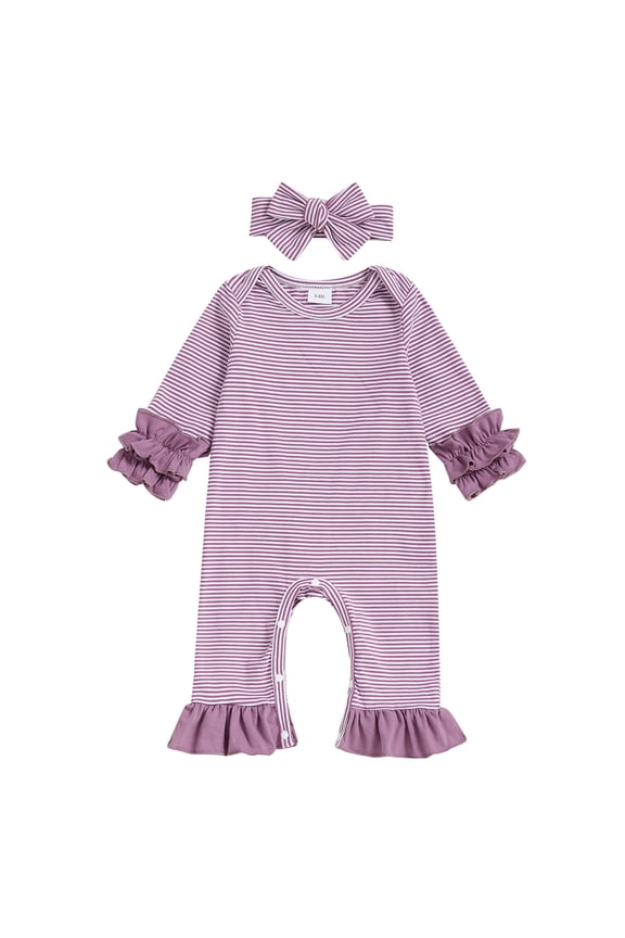 Baby Girl Fall Rompers Newborn Baby Girl Clothes Infant Long Sleeve Romper Jumpsuit Rompers Size 6 9 Months,(Purple 6-9 Months)
