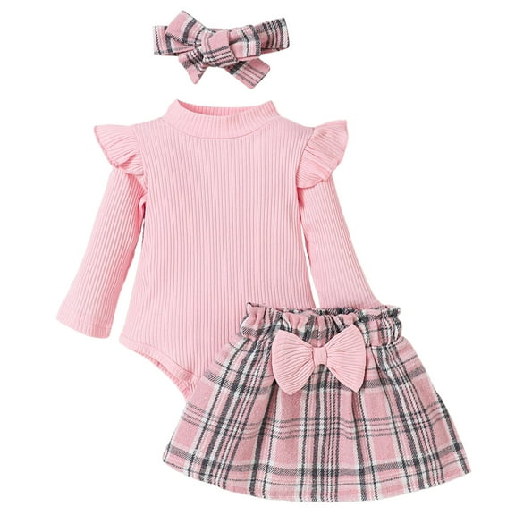 Zshosam Baby Girl Outfits Fall Newborn Outfit Girl Long Sleeve Romper Ruffle Skirt Sets Infant Fall Clothes Size 3 6 Months,(Pink 3-6 Months)
