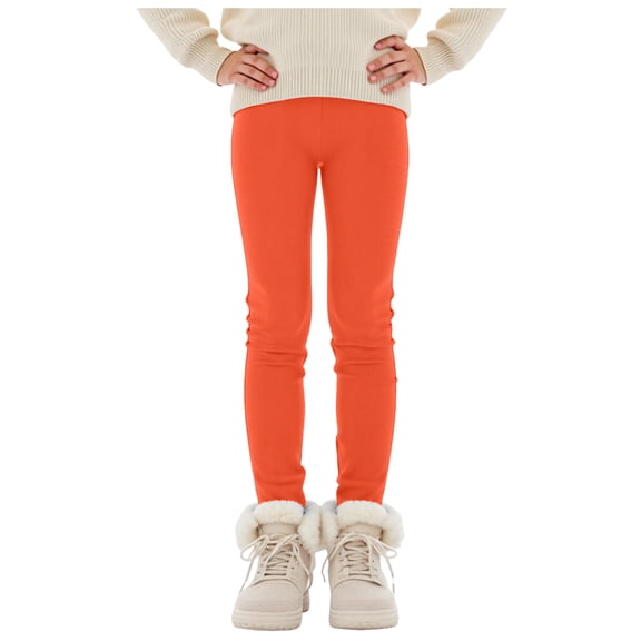 Zshosam Baby Girl Pants Girls Fleece Lined Leggings Winter Thermal Warm Clothes Running Thick Pants Cold Weather for Kids Size 9T 10T,(Orange 9-10 Years)