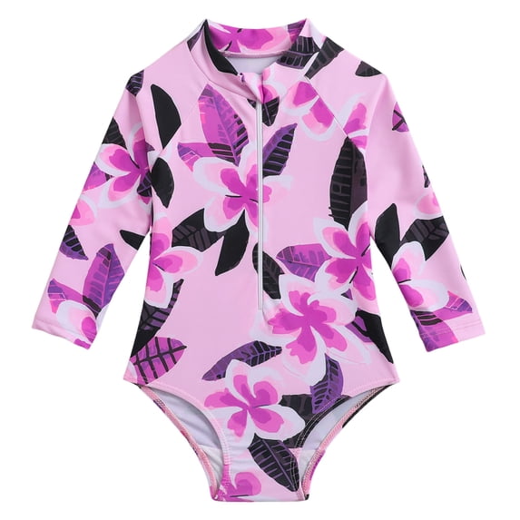 Zshosam Baby Girl Swimsuit Long Sleeve Toddler Baby Girls Long Sleeve One Piece Rash Guard Swimsuit Zipper Bathing Suit Swimwear Size 12 18 Months,(Purple 12-18 Months)