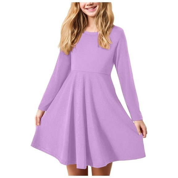 Zshosam Baby Girls' Dresses Girls Long Sleeve Dresses with Clothing Robe Size 5T 6T,(Light Purple 5-6 Years)
