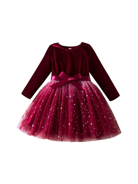 Baby Girls' Dresses Newborn Girl's Dresses Long Sleeve Cute Casual Fall Dress Size 4T,(Red 4 Years)