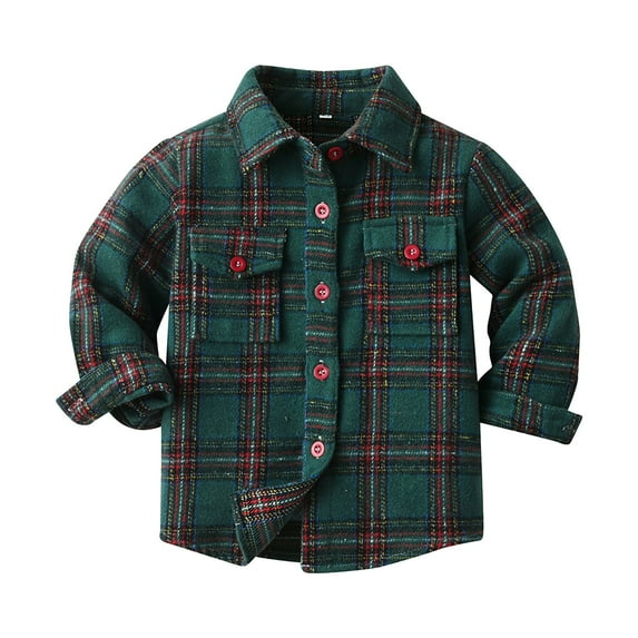 Zshosam Baby Girls Long Coat Toddler Baby Boys Flannel Plaid Printed Coat Collar Button Down Jacket Kids Casual Outwear with Pocket Baby Jacket Size 12 18 Months,(Green 12-18 Months)