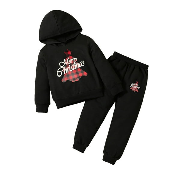 Zshosam Baby Girls Outfits Girls Clothes Sets Hooded Sweatshirt and Plaid Pants 2 Piece Girls Fall Outfits Size 5T 6T,(Black 5-6 Years)