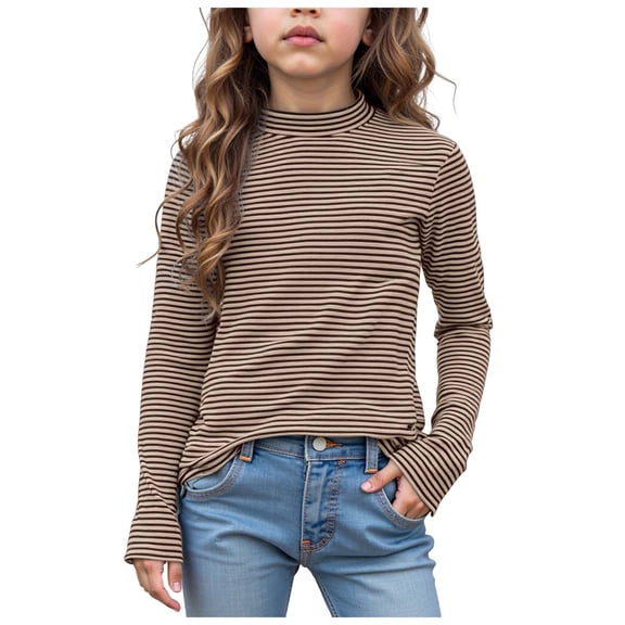 Zshosam Baby Tees Girls Long Sleeve Shirts Kids Textured Crewneck Tops Casual Cute Blouse Tee Size 5T 6T,(Coffee 5-6 Years)