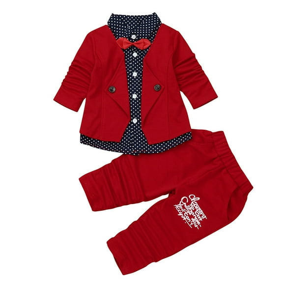 Zshosam Baby Tuxedo Baby Boy Clothes Suits Infant Gentleman Outfit Collared Dress Shirt Baby Suit Sets Size 12 Months,(Red 12 Months)