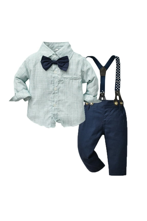Baby Tuxedo Kids Toddler Boy Gentleman Outfits Button Down Shirt Suspender Pant Wedding Formal Church Suit Dress Birthday Clothes Size 4T 5T,(Green 4-5 Years)