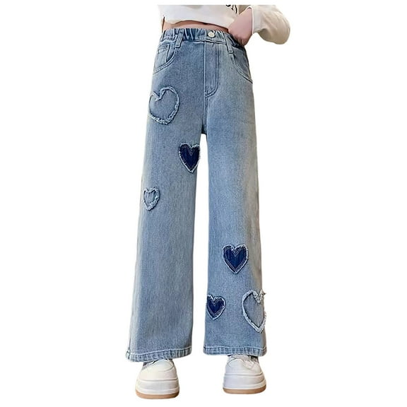Zshosam Baggy Jeans for Teens Baby Girls Boys Jeans, Little Kids Ribbed Waist with Denim Pants Size 8T 9T,(Blue 8-9 Years)
