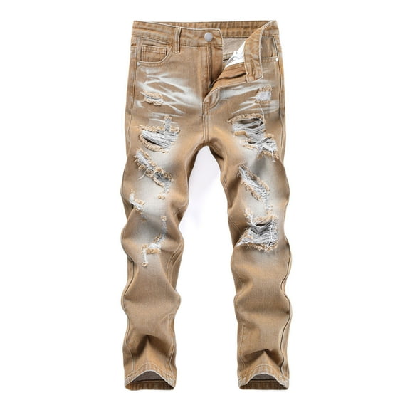 Zshosam Baggy Jeans for Teens Trendy Boys Baggy Jeans Kids Casual Straight Leg Loose Fit Denim Pants Size 9T 10T,(Khaki 9-10 Years)
