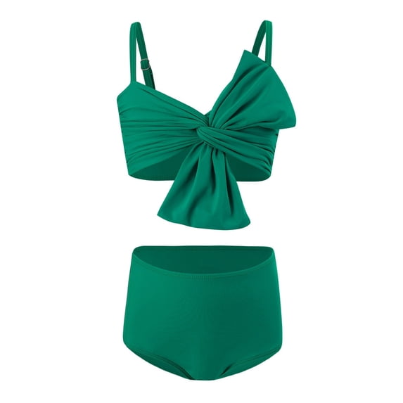 Zshosam Bathing Suit Teen Girls Swimsuit Two Piece Tankini Swimsuits with Ruched Bathing Suit Color Block Teen Girls' Swimwear Size 2T 3T,(Dark Green 2-3 Years)