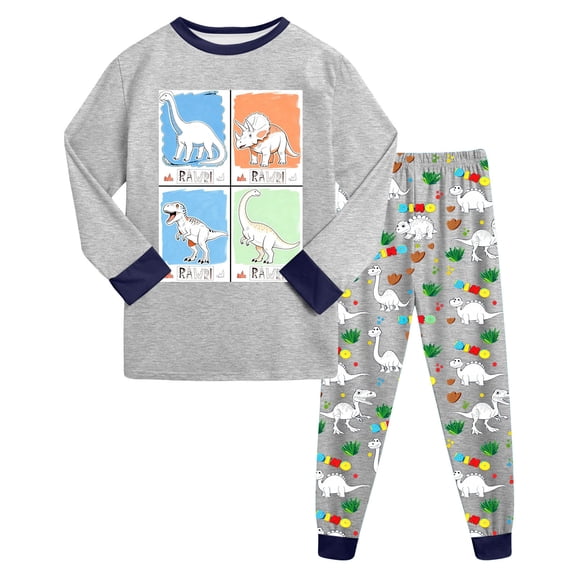 Zshosam Big Boys Pajamas Set Boy's Pajama Set - 2 Piece Boys Coat Style Matching PJs, Kids Button Down Pajamas Size 4T 5T,(Grey 4-5 Years)