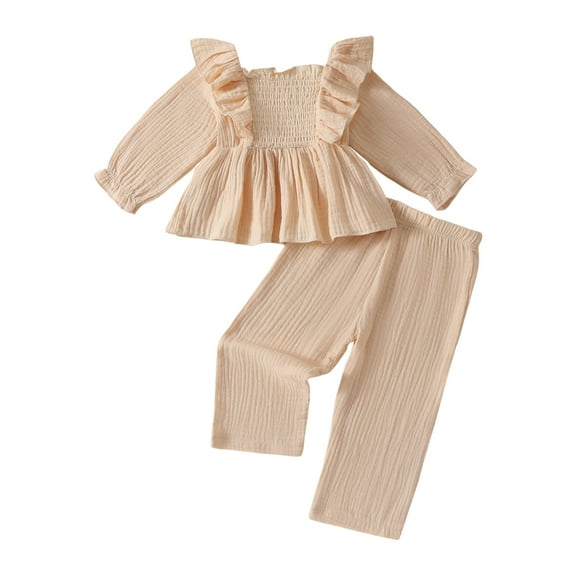 Zshosam Big Girls Fall Clothes Girls Clothes Long Seeve Shirts Top and Pants 2 Piece Fall Outfits Clothing Sets,Beige 2-3 Years