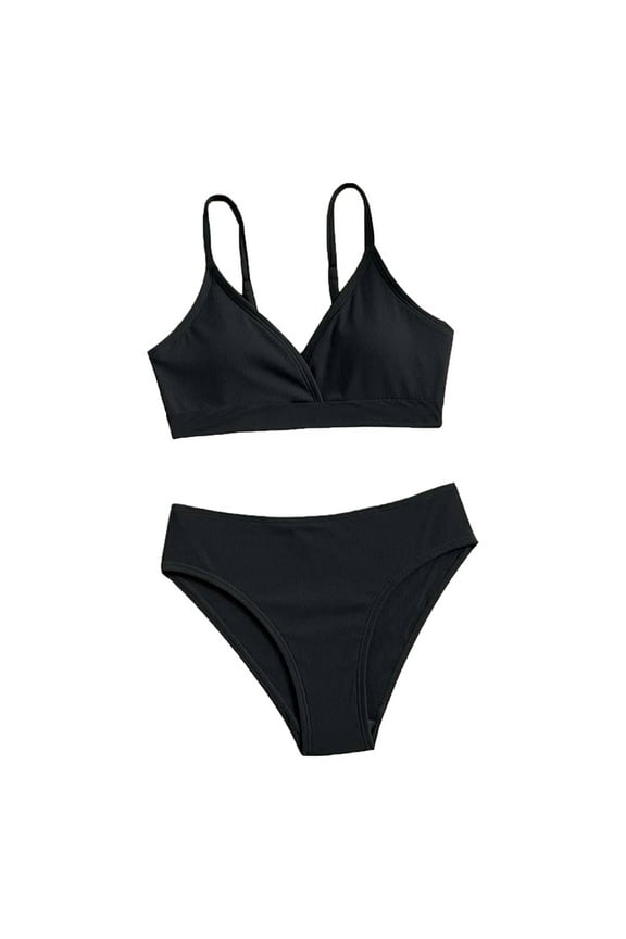 Bikini for Girls Rash Guard Swimsuit Set Spaghetti Strap Bathing Suit Two Piece (Black,12-14 Years)