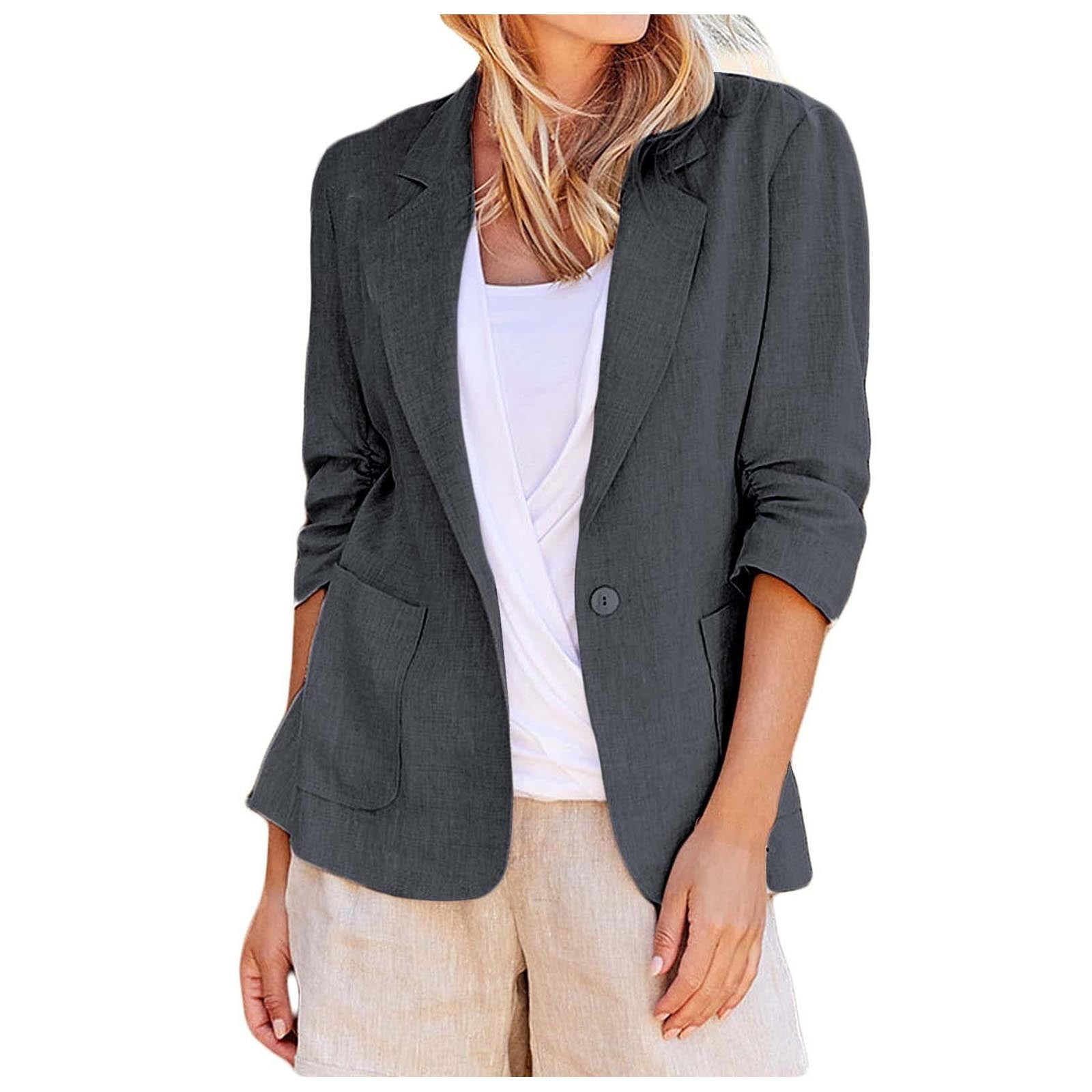 Zshosam Blazer Women 3/4 Sleeve Ruched Lined Suit Stretchy