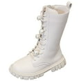 thumbnail image 1 of Zshosam Boots Girls Girls Knee High Combat Boots Lace Up Side Zipper Shoes Leather Platform Boots Size 11,(White Little Kids 11), 1 of 7
