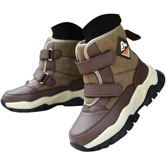 Zshosam Boy Boots Boys Snow Boots Waterproof Slip Resistant Mid Calf Lining Outdoor Winter Shoes for Little/Big Kids Size 13,(Brown Little Kids 13)