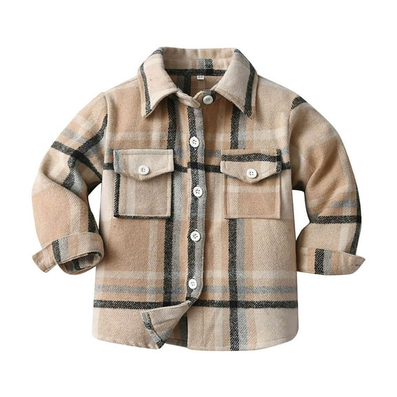 Zshosam Boy Coat Boys Flannel Jacket Hooded Fleece Lined Zip-up Hoodies Plaid Coat for Kids Size 12 18 Months,(Khaki 12-18 Months)