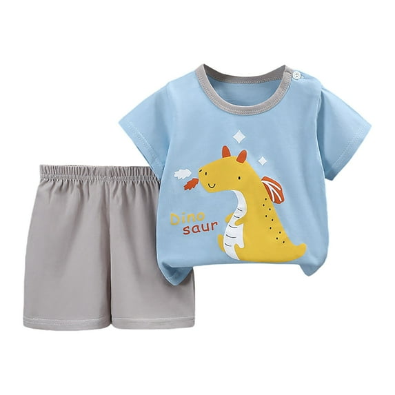 Zshosam Boy Summer Outfits Toddler Baby Boy Summer Outfits Print Short Sleeves T-Shirt+Elastic Shorts Set Clothes Size 12 18 Months,(Grey 12-18 Months)