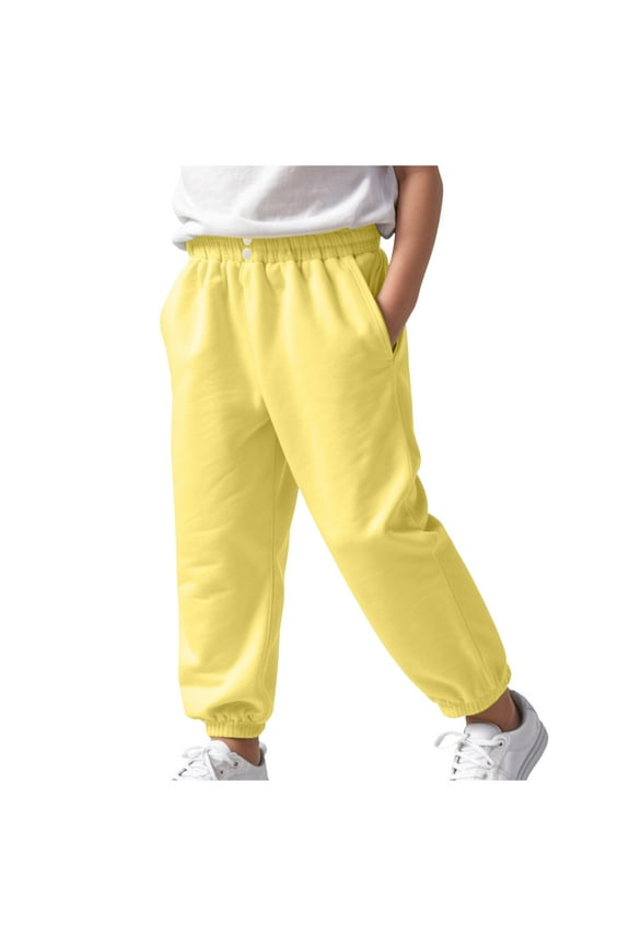 Boys Baggy Pants Boys Baggy Sweatpants Straight Wide Leg Casual Pants Workout Athletic Joggers Sweat Pants Size 1T 2T,(Yellow 1-2 Years)