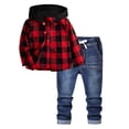 thumbnail image 1 of Zshosam Boys Clothes Sets Boys Sweatsuit Long Sleeve Color Block Hoodie Sweatshirt and Jogger Pants 2PC Sets Fall Clothes Size 3T 4T,(Red 3-4 Years), 1 of 4