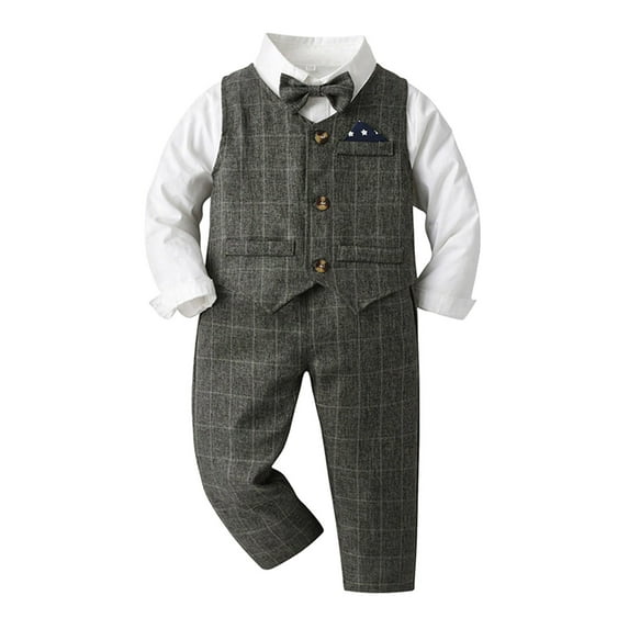 Zshosam Boys Gentleman Outfit Toddler Baby Boy Clothes Suit Gentleman Wedding Outfits Formal Dress Shirt/Bowtie/Vest/Suspender Pants Size 2T 3T,(Black 2-3 Years)