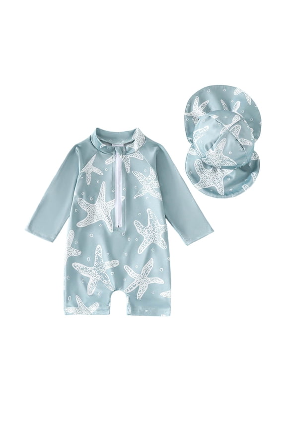 Boys One Piece Swimsuit Baby Boys' One Piece Swimsuits Toddler Swimwear with Rash Guard Infant Bathing Suit for Boys Swim Sun Hat Set Size 3 6 Months,(Green 3-6 Months)