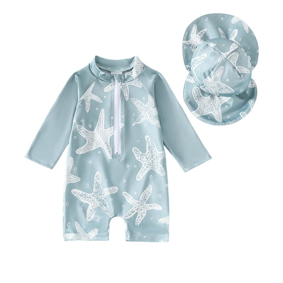 Zshosam Boys One Piece Swimsuit Baby Boys' One Piece Swimsuits Toddler Swimwear with Rash Guard Infant Bathing Suit for Boys Swim Sun Hat Set Size 3 6 Months,(Green 3-6 Months)