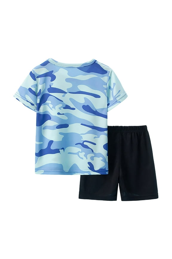 Boys Outfit Toddler Boy Clothes Baby Summer Outfit Embroidery Striped Short Sleeve T-Shirt Top Shorts Set Size 6T 7T,(Blue 6-7 Years)