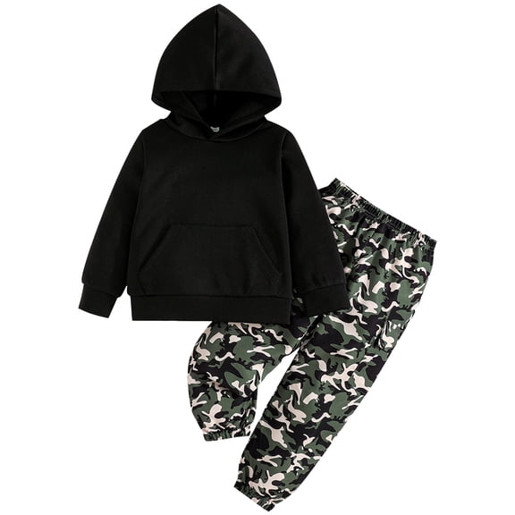Zshosam Boys Outfits Sets Boys' Sweatsuit Set - 2 Piece Performance Fleece Hoodie Sweatshirt and Sweatpant Size 7T 8T,(Black 7-8 Years)