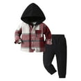 thumbnail image 1 of Zshosam Boys Outfits Toddler Boy Clothes Plaid Patchwork Hoodies Sweatshirt+ Pants Casual Baby Boys Outfits 2Pcs Sets Size 12 18 Months,(Red 12-18 Months), 1 of 5