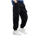 thumbnail image 1 of Zshosam Boys' Pants Boys Straight Wide Elastic Waist Cargo Pants Casual Chindren Trousers Size 5T 6T,(Black 5-6 Years), 1 of 5