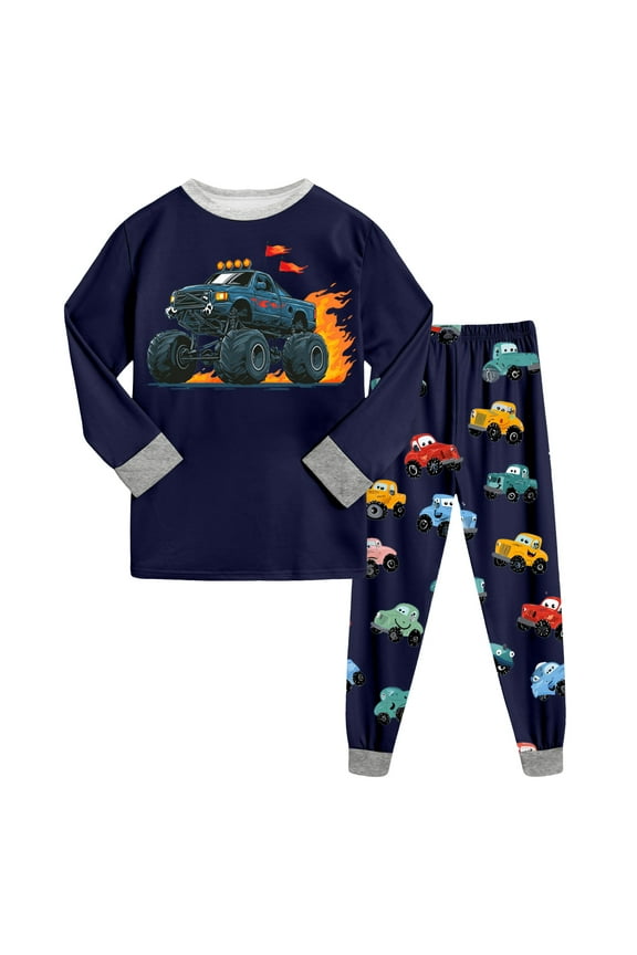 Boys Pjs Boys' Pajamas 2-Piece Pjs Sleepwear Kids Warm Cartoon Suits Label Button Down Top Fall Winter Outfits Size 1T 2T,(Black 1-2 Years)