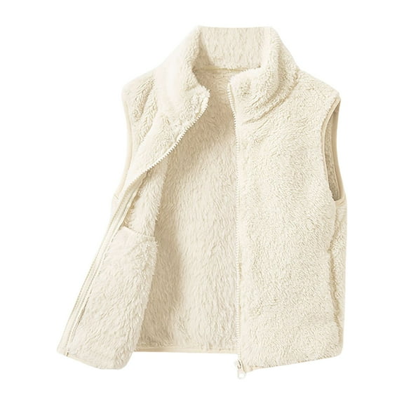 Zshosam Boys Puffer Jacket Girls' Boys Fleece Vest Outwear Lightweight Solid Color Cute Jacket with Pockets Size 10T 11T,(White 10-11 Years)