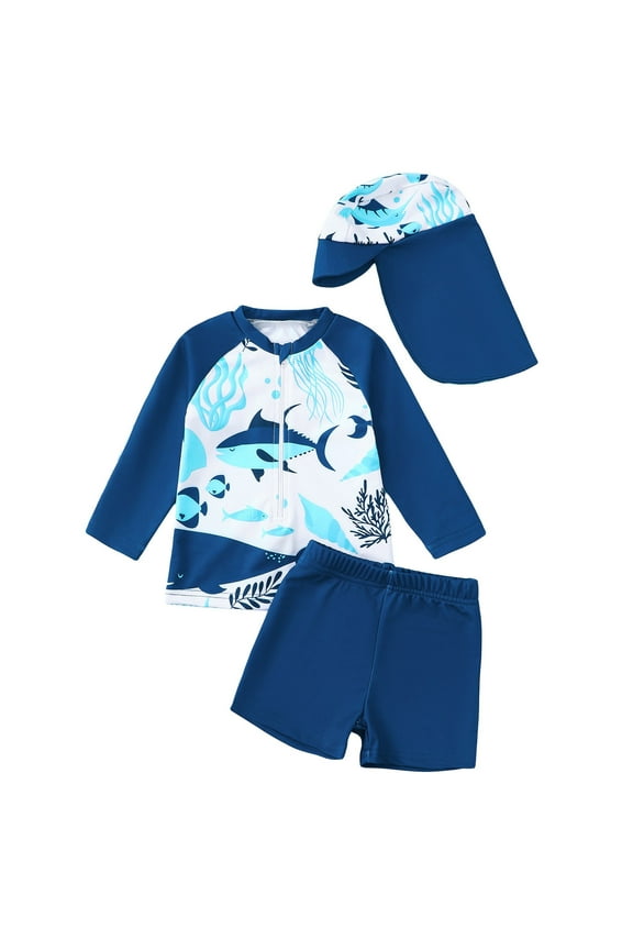 Boys Rash Guard Swimsuit Toddler Baby Boy Rash Guard Swimsuit Long Sleeve Swimwear Tops Swim Shorts 2pcs Bathing Suit Size 18 24 Months,(Blue 18-24 Months)