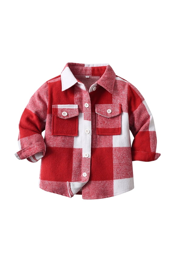 Boys Shacket Children's Fashion Casual Loose Plaid Coat Kids Button down Long Sleeves Hooded Casual Fashion Jacket Size 4T 5T,(Watermelon Red 4-5 Years)