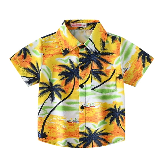 Zshosam Boys Short Sleeve Button Down Shirt Shirts for Kids Boys Girls Graphic Shirt Hawaiian Button Down Blouse Size 4T 5T,(Yellow 4-5 Years)