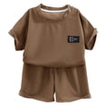 thumbnail image 1 of Zshosam Boys Short Suit Set Boys Outfit Set 2 Piece Short-Sleeve Button-Down Breathable Light Elastic Shorts Summer Outfits Size 2T 3T,(Khaki 2-3 Years), 1 of 6